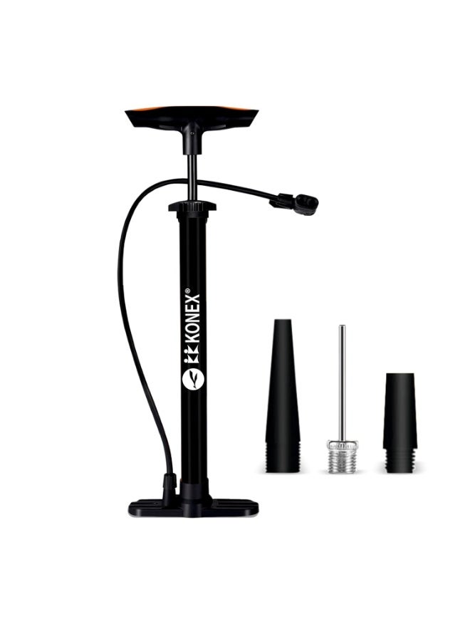 KONEX Portable Air Pump with Needle & Dual Valve | Ergonomic Grip with Sturdy Base | Ideal for Inflating Cycle Tyres, Sports Balls, Swimming Rings, Balloons (Black) - Image 1
