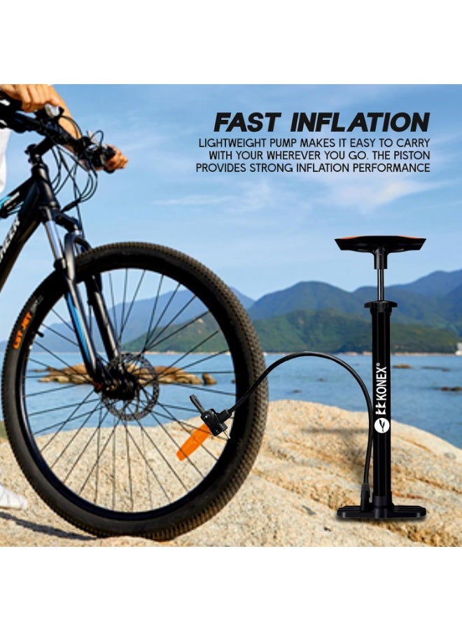 KONEX Portable Air Pump with Needle & Dual Valve | Ergonomic Grip with Sturdy Base | Ideal for Inflating Cycle Tyres, Sports Balls, Swimming Rings, Balloons (Black) - Image 5