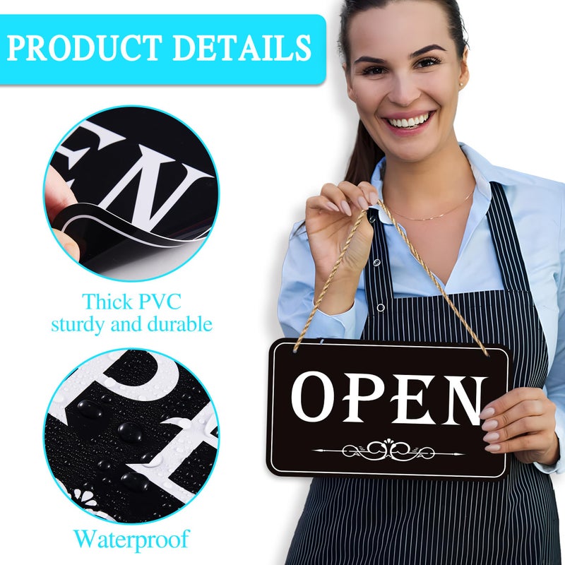 LUHIMO Open Closed Signs for Business, 12x6.7 Waterproof Double Sided Come In or Closed Hanging Sign, Business Open and Closed Hours Flip Sign for Stores Restaurants Bars Shops Door Window - Image 3
