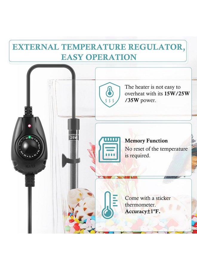 HITOP - HITOP 15W Super Mini Aquarium Heater: Adjustable Heater for Small Fish Tank 1-4Gallons, with External Controller, Betta Heater for Fish Bowls(15W) - Image 1