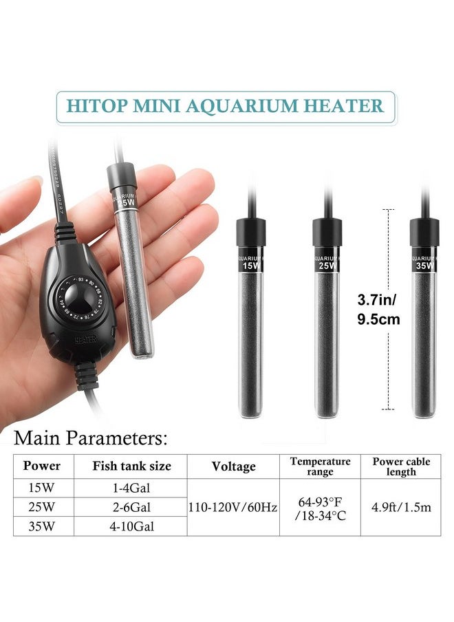 HITOP - HITOP 15W Super Mini Aquarium Heater: Adjustable Heater for Small Fish Tank 1-4Gallons, with External Controller, Betta Heater for Fish Bowls(15W) - Image 1
