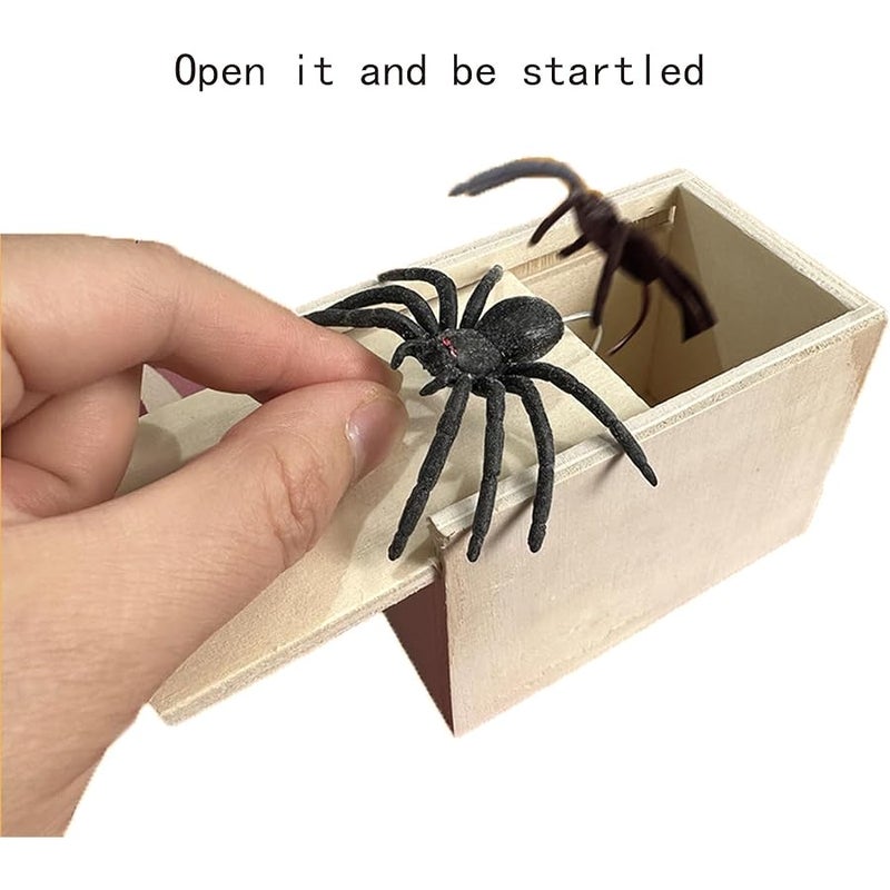 QITAI Rubber Spider Trick Box, Handmade Wooden Trick Surprise Box Spider Hidden in One Box Trick Toys for Adults and Children Pranks for Adults Stuff - Image 3