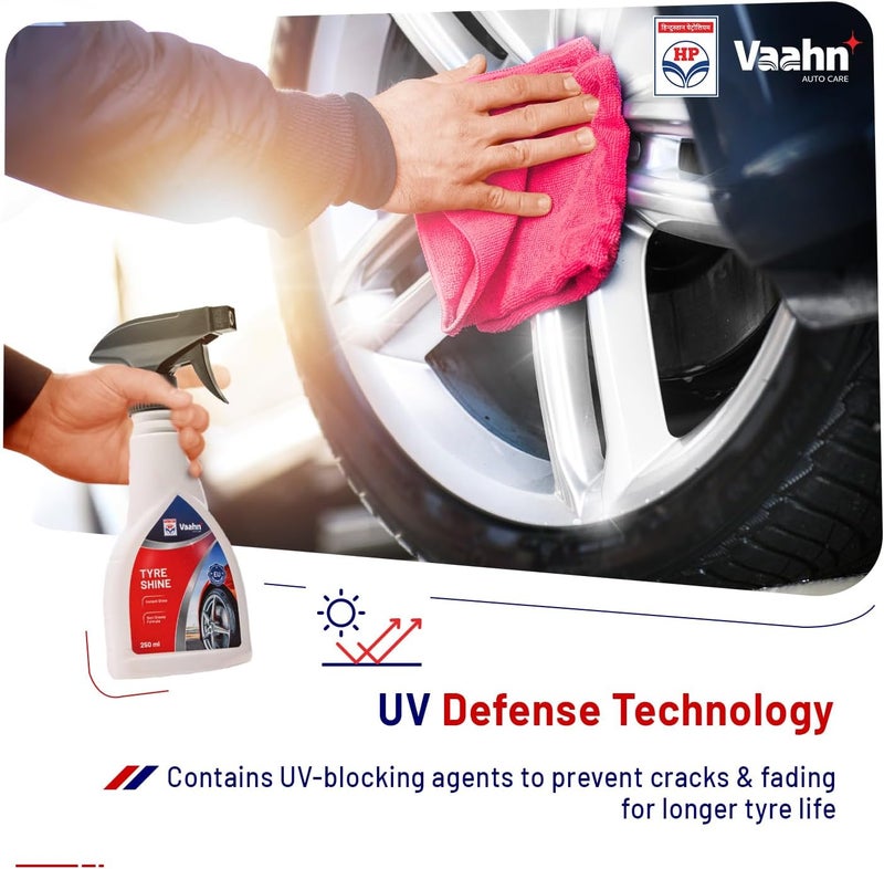 HP Vaahn Tyre Shine - 250 ml | Tyre Shiner for Car | Deep Gloss Finish | Long-Lasting Wet Look | UV Protection for Tyres | Tire Polish Spray for Car Detailing & Maintenance - Image 3