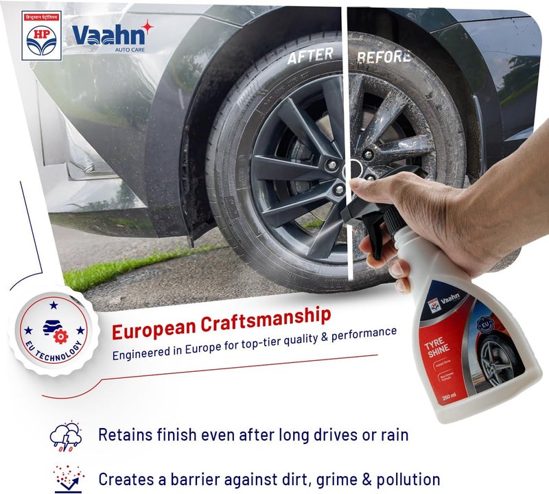 HP Vaahn Tyre Shine - 250 ml | Tyre Shiner for Car | Deep Gloss Finish | Long-Lasting Wet Look | UV Protection for Tyres | Tire Polish Spray for Car Detailing & Maintenance - Image 4