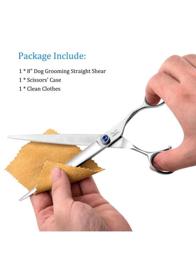 JASON 8" Straight Dog Grooming Scissors Long Pets Grooming Shears Premium Cats Trimming Kit with Offset Handle and a Jewelled Screw Sharp Comfortable - Image 5