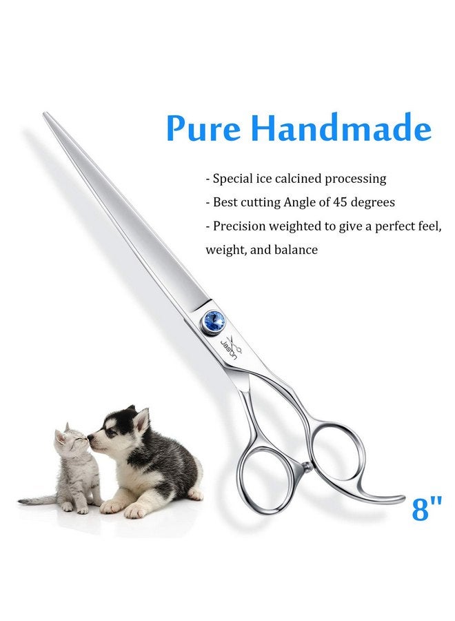 JASON 8" Straight Dog Grooming Scissors Long Pets Grooming Shears Premium Cats Trimming Kit with Offset Handle and a Jewelled Screw Sharp Comfortable - Image 4