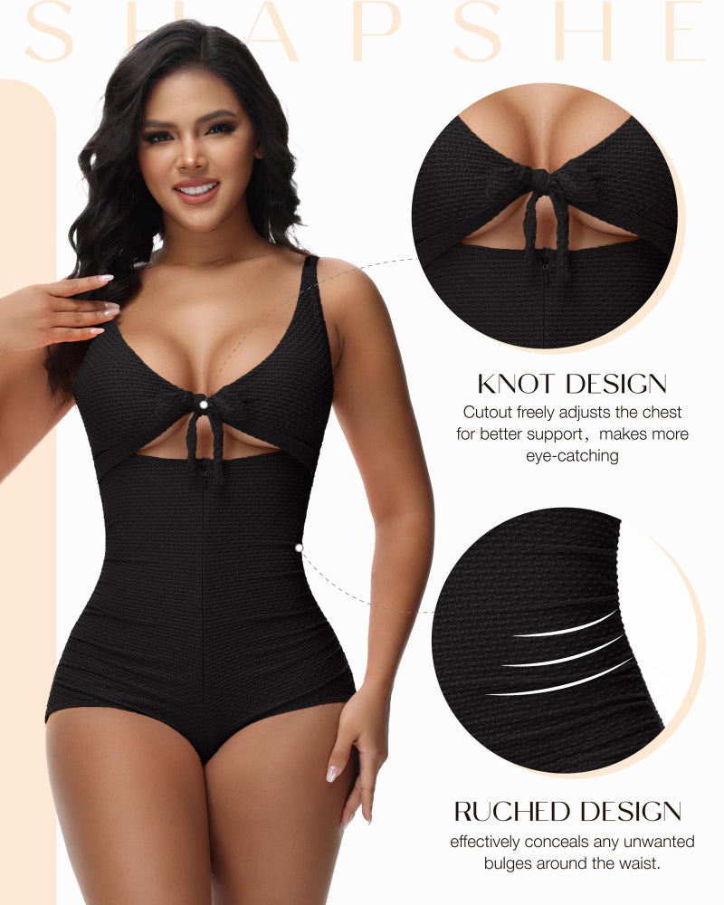 SHAPSHE Women Sexy Cutout One Piece Swimsuits Tummy Control High Waisted Halter Front Tie Knot Bathing Suit Black Swimsuit - Image 5