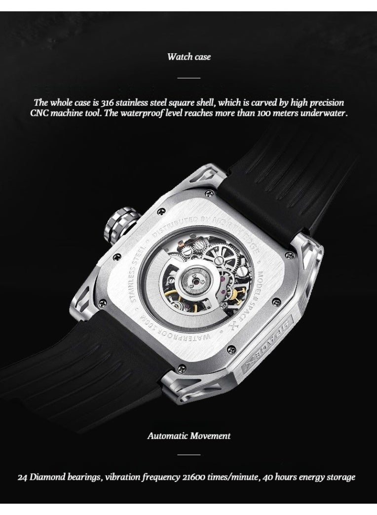 NORTH EDGE Automatic Mechanical Watch - Stainless Steel - 100 Meters Water Resistance - Skeletonized Escapement - Luminous Hands - Men's Watch with Index Hands - Image 5