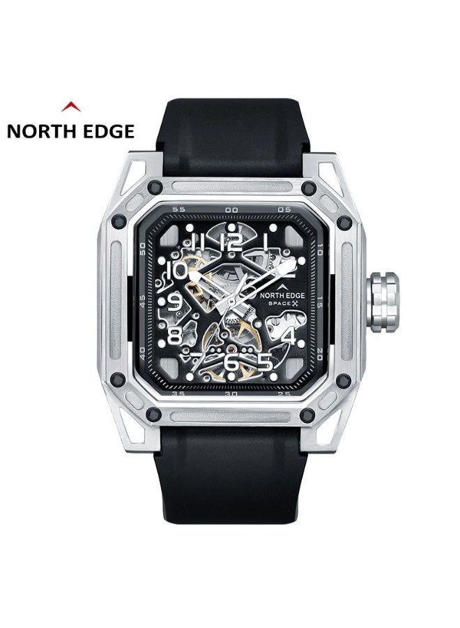 NORTH EDGE Automatic Mechanical Watch - Stainless Steel - 100 Meters Water Resistance - Skeletonized Escapement - Luminous Hands - Men's Watch with Index Hands - Image 1