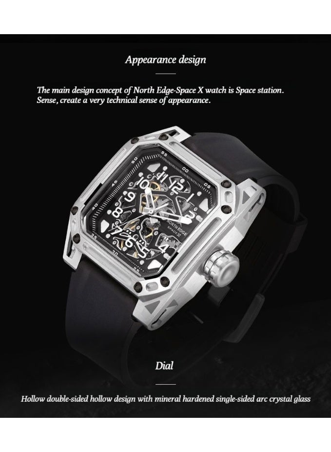 NORTH EDGE Automatic Mechanical Watch - Stainless Steel - 100 Meters Water Resistance - Skeletonized Escapement - Luminous Hands - Men's Watch with Index Hands - Image 4