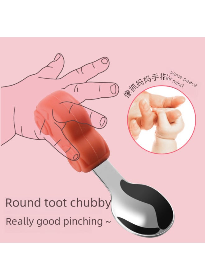 Baby Eating Spoon Short Handle Stainless Steel Car Silicone Fork Spoon Baby Training Tableware Children's Supplementary Food Spoon Package-Specifications:304 Red Car OPP Bag - Image 5