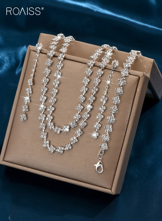 roaiss Women’s Bridal Silver Rhinestone Three Piece Set Necklace and Earrings Exuding Luxury Temperament Super Sparkling Dinner Ball Jewelry Accessories Perfect for Wedding Gown or Evening Dress Statement Look - Image 5