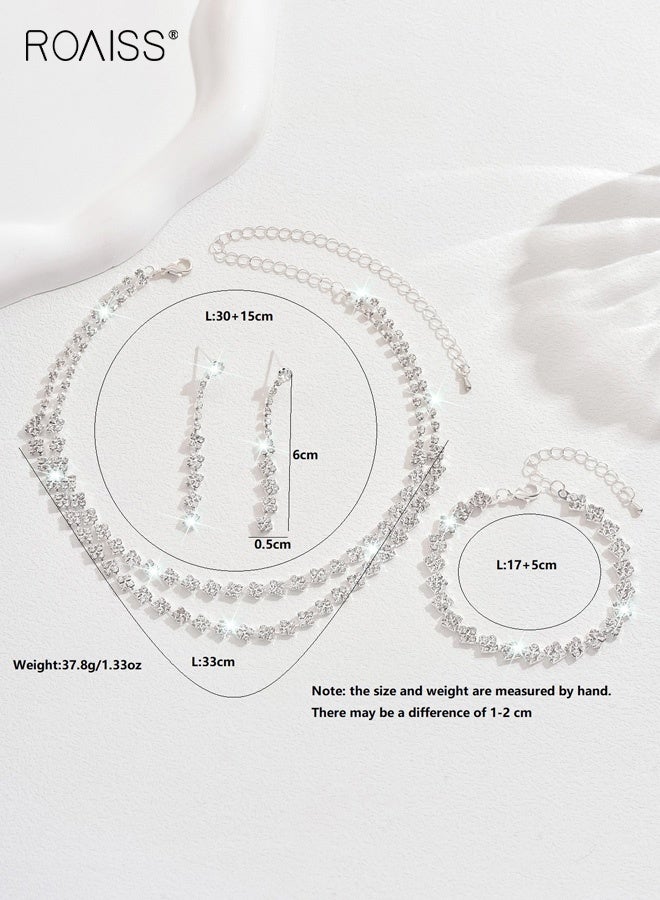 roaiss Women’s Bridal Silver Rhinestone Three Piece Set Necklace and Earrings Exuding Luxury Temperament Super Sparkling Dinner Ball Jewelry Accessories Perfect for Wedding Gown or Evening Dress Statement Look - Image 2