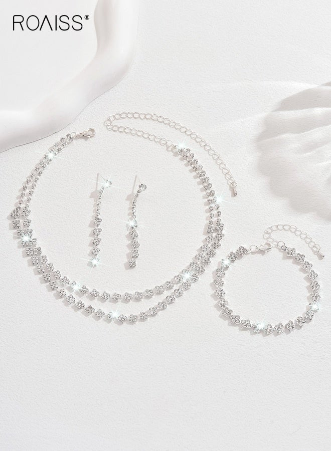 roaiss Women’s Bridal Silver Rhinestone Three Piece Set Necklace and Earrings Exuding Luxury Temperament Super Sparkling Dinner Ball Jewelry Accessories Perfect for Wedding Gown or Evening Dress Statement Look - Image 4