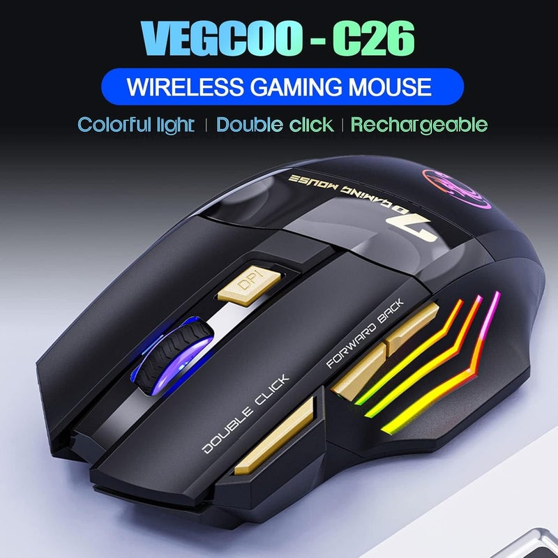 VEGCOO Wireless Gaming Mouse, C8 Silent Click Wireless Rechargeable Mouse with Colourful LED Lights and up to 4800 DPI Adjustable 400 mAh Lithium Battery for Laptop and Computer - Blau - Image 2