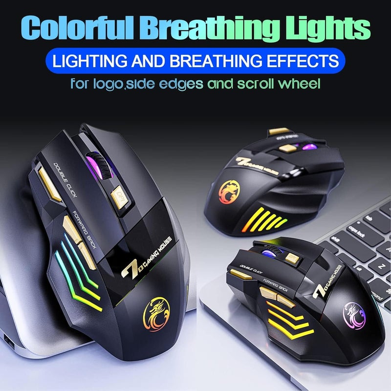VEGCOO Wireless Gaming Mouse, C8 Silent Click Wireless Rechargeable Mouse with Colourful LED Lights and up to 4800 DPI Adjustable 400 mAh Lithium Battery for Laptop and Computer - Blau - Image 3