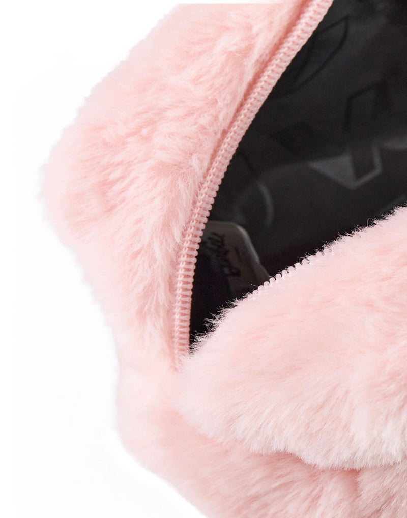 Barbie Womens Fluffy Makeup Bag | Ladies All Over Fur with Embroidered Logo in Pink | Classic Logo Zip Cosmetic Storage Bag - Image 4