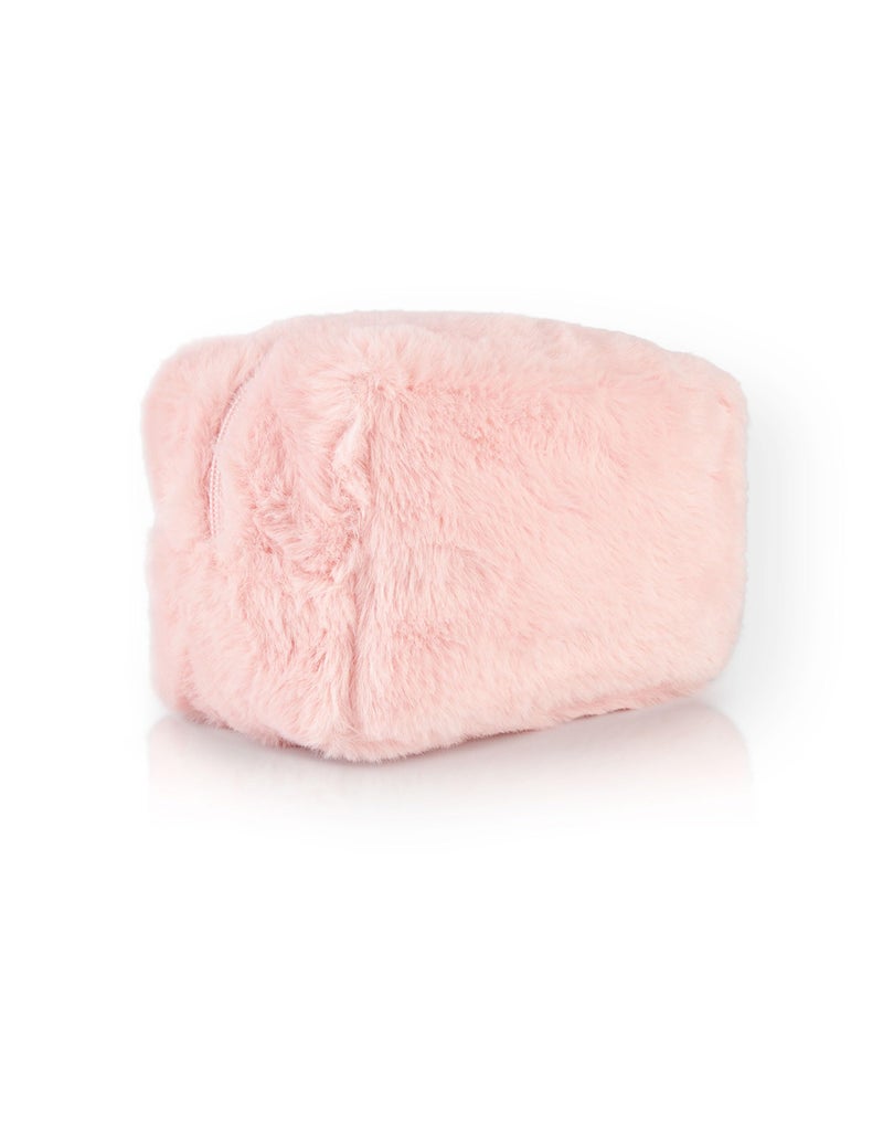 Barbie Womens Fluffy Makeup Bag | Ladies All Over Fur with Embroidered Logo in Pink | Classic Logo Zip Cosmetic Storage Bag - Image 2