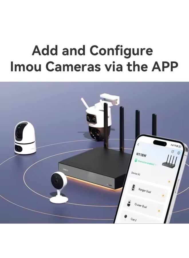 IMOU N118W 18‑Channel Dual-Band Wi-Fi 6 NVR, 4K H.265 Recording, Wireless & Wired IP Camera Support, HDMI/VGA Output, Remote App Access, Motion & Smart Detection, ONVIF Compatible, Up to 18 IP Cameras | NVR-N118W-8A0E Black - Image 3