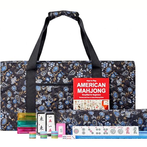 Jongyance American Mahjong Game Set Mahjong Tile Set Blcak Bag166 White Tiles 4 AllinOne Color RackPushers 100 Chips 1 Wind Indicator - Image 1