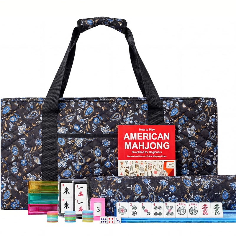 Jongyance American Mahjong Game Set Mahjong Tile Set Blcak Bag166 White Tiles 4 AllinOne Color RackPushers 100 Chips 1 Wind Indicator - Image 3
