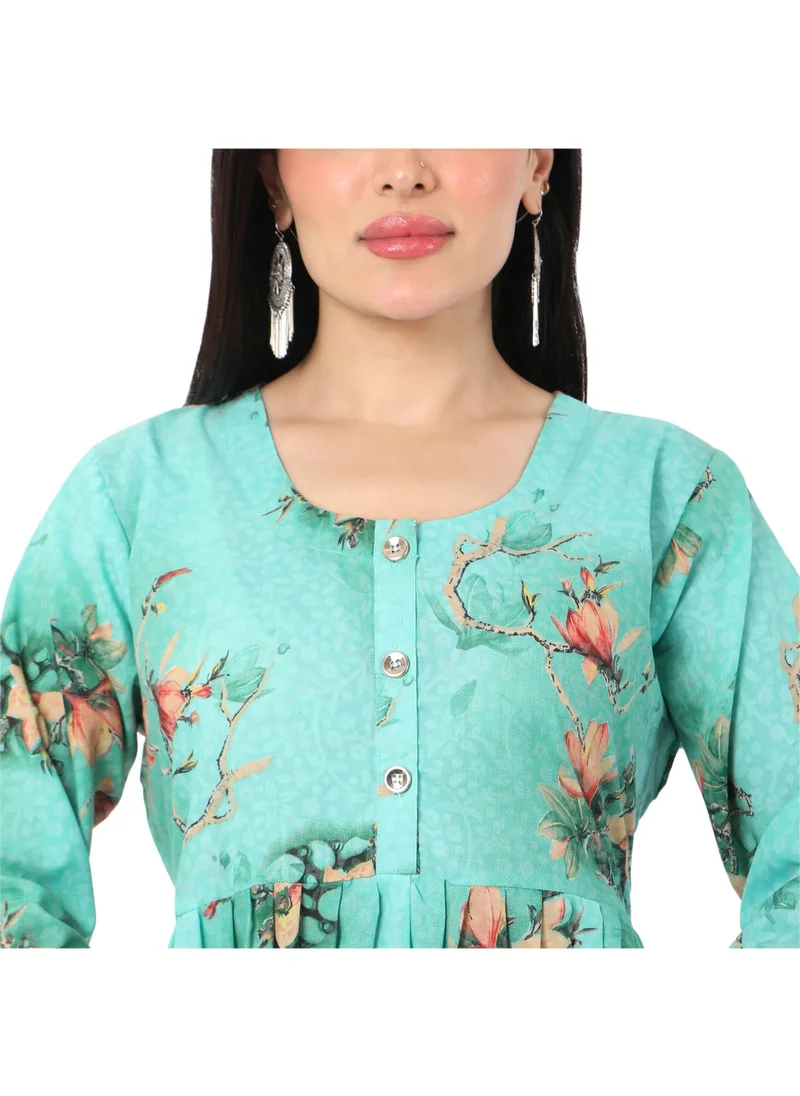 HANA & SARA SHORT HIGH QUALITY FLORAL PRINTED WITH FRONT BUTTONED STYLED ARABIC KAFTAN JALABIYA DRESS