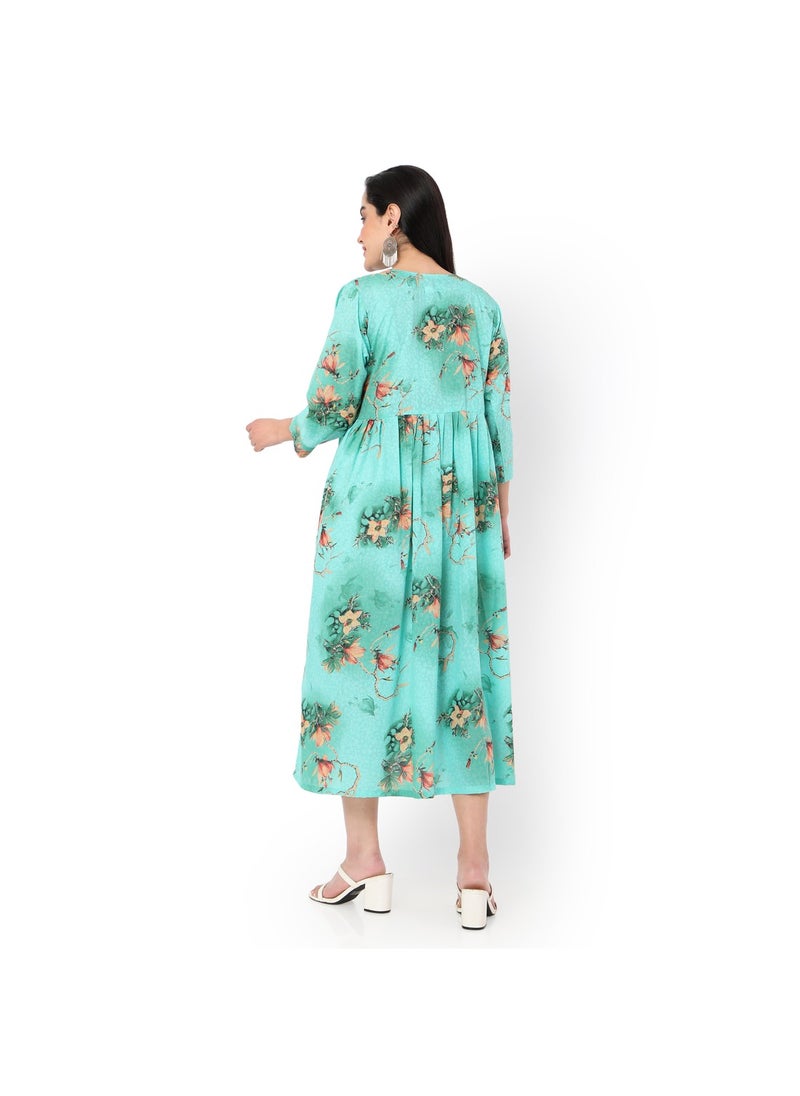 HANA & SARA - SHORT HIGH QUALITY FLORAL PRINTED WITH FRONT BUTTONED STYLED ARABIC KAFTAN JALABIYA DRESS - Image 1