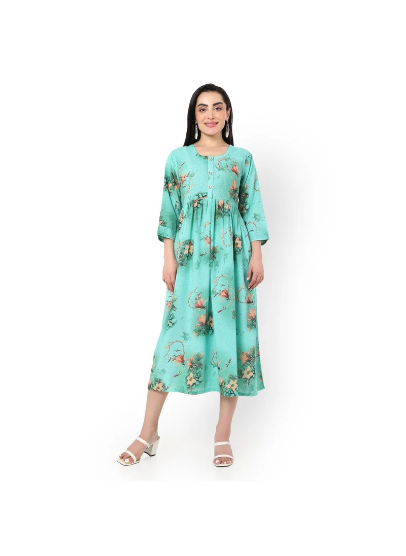 HANA & SARA SHORT HIGH QUALITY FLORAL PRINTED WITH FRONT BUTTONED STYLED ARABIC KAFTAN JALABIYA DRESS