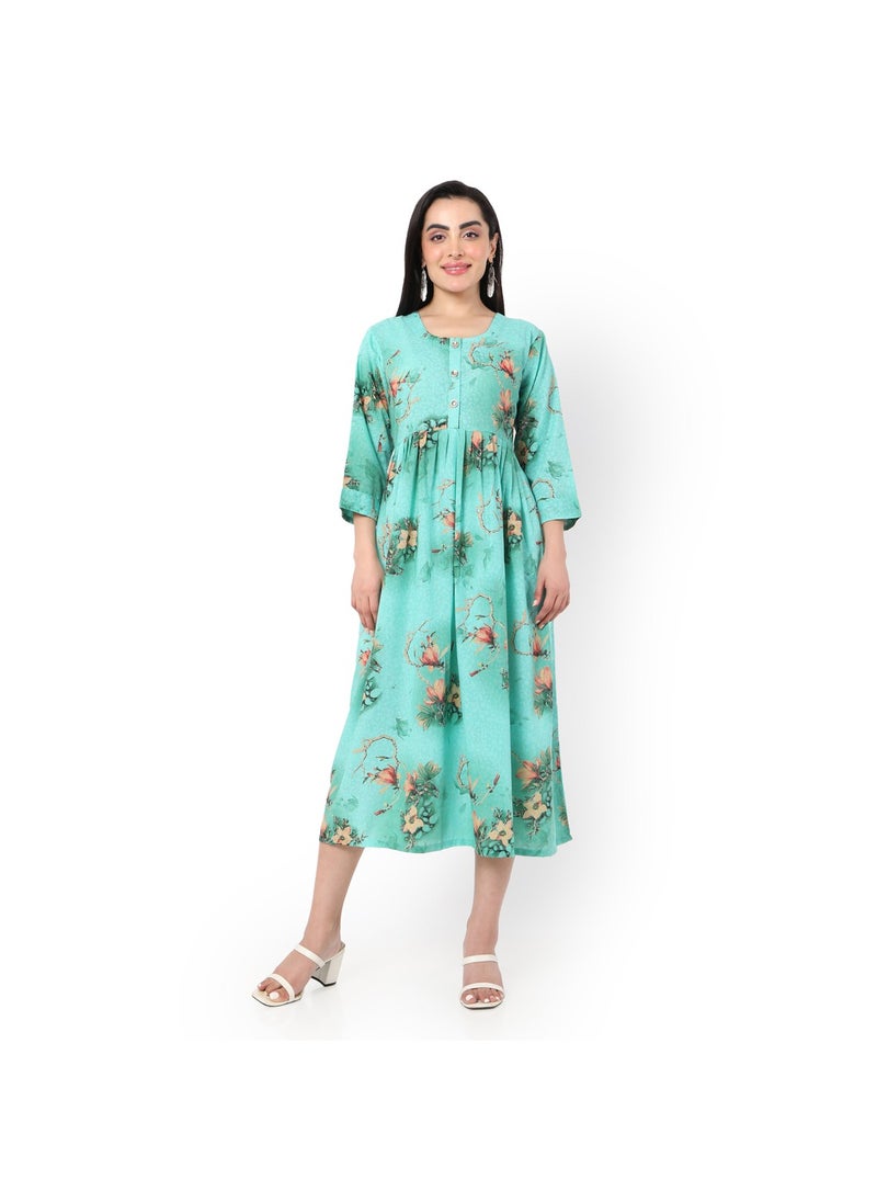 HANA & SARA - SHORT HIGH QUALITY FLORAL PRINTED WITH FRONT BUTTONED STYLED ARABIC KAFTAN JALABIYA DRESS - Image 1