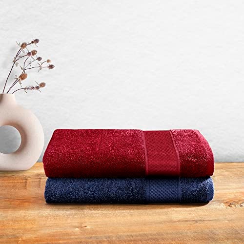 Wakefit Bath Towels | 500 GSM | 100% Cotton Terry | 2 Pieces | Large Size for Men and Women (Chilli Pepper, Navy Blue) - Image 1