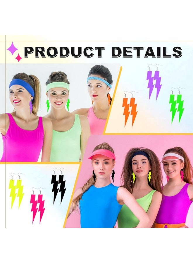Yinkin 6 Pairs 80S Neon Earrings For Women Lightning Circular Oval Jewelry Retro Neon Earring Dangle Girls Costume 80'S Party 6 Colors (Lightning) - Image 4