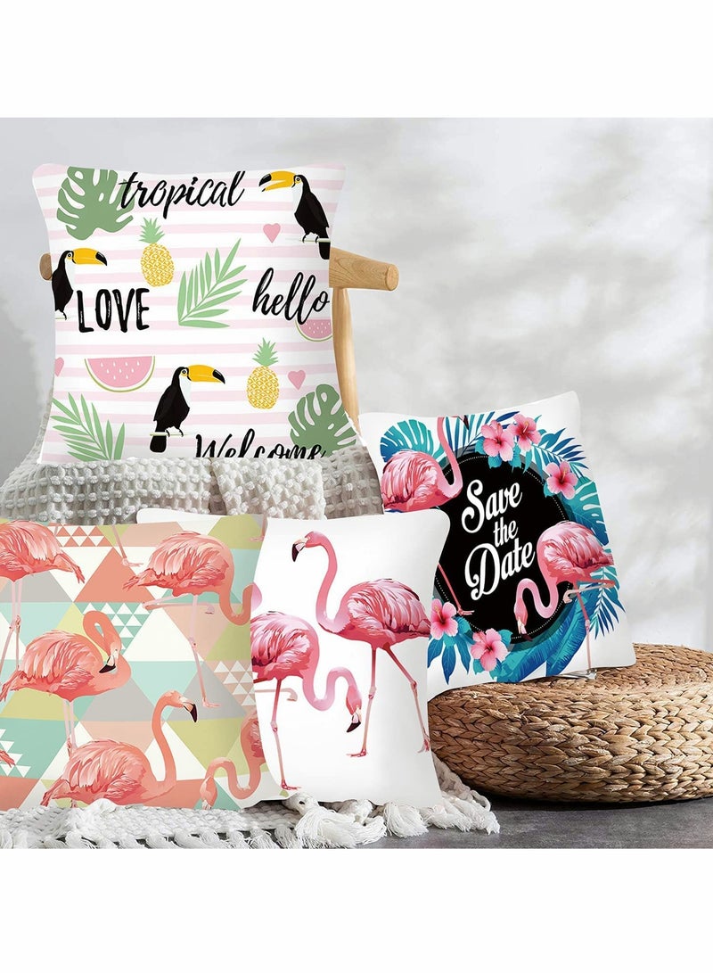 Zikra Cushion Covers Pillow Covers 18''x18'' Set of 4, Pillow Cases with Invisible Zipper, Lovely Animal Decorative Pillowcase for Room Couch Sofa Bedroom, Flamingo Peach Skin Pillowcase (Flamingo) - Image 4