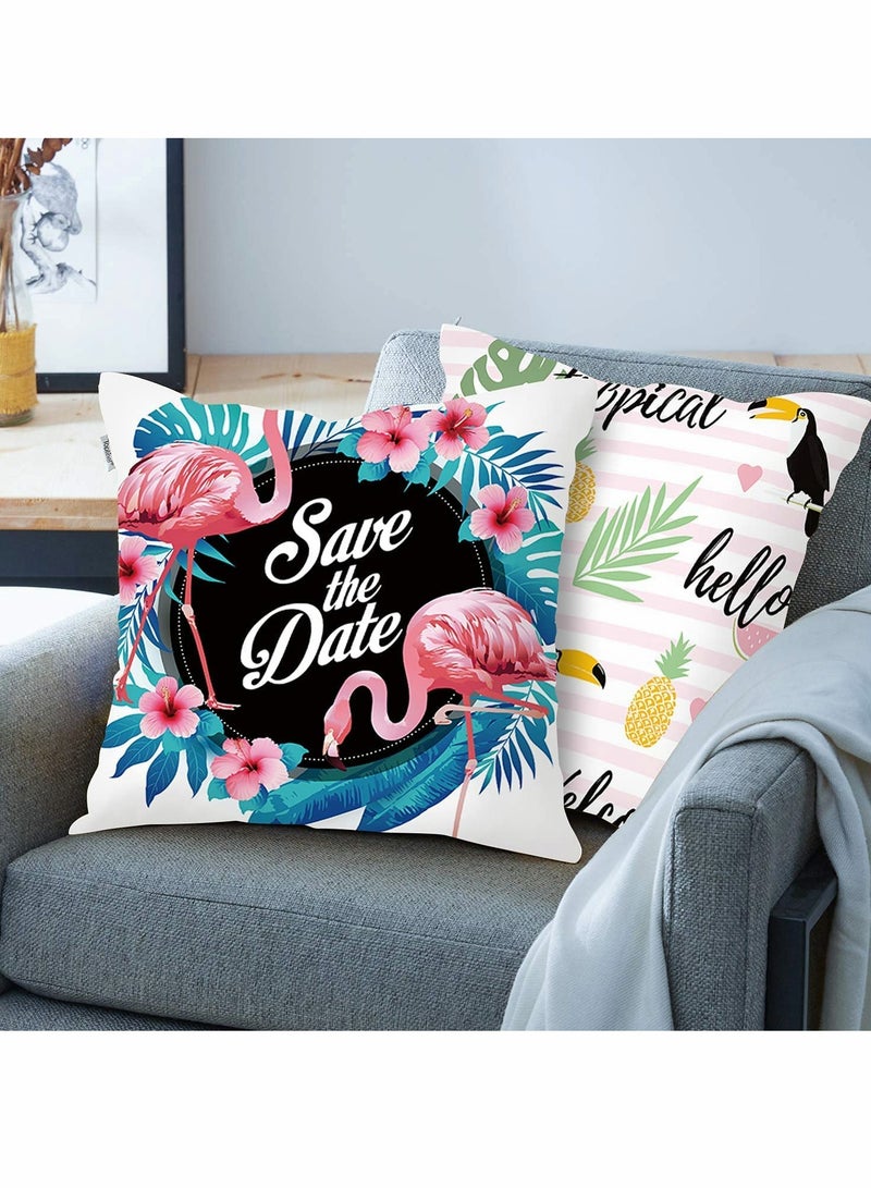 Zikra Cushion Covers Pillow Covers 18''x18'' Set of 4, Pillow Cases with Invisible Zipper, Lovely Animal Decorative Pillowcase for Room Couch Sofa Bedroom, Flamingo Peach Skin Pillowcase (Flamingo) - Image 3