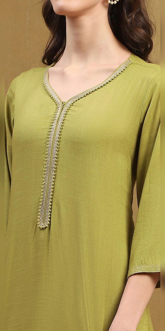Biba Heena Green Women Green Solid Regular Fit Straight Kurta for Women | Best Price UAE