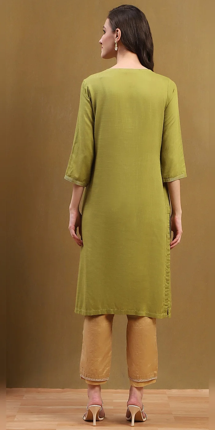 Biba Heena Green Women Green Solid Regular Fit Straight Kurta for Women | Best Price UAE