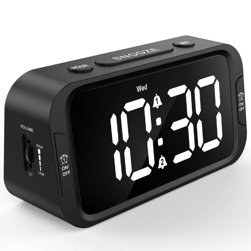 Odokee Digital Dual Alarm Clock for Bedroom, Easy to Set, 0-100% Dimmer, USB Charger, 5 Sounds Adjustable Volume, Weekday/Weekend Mode, Snooze, 12/24Hr, Battery Backup, Compact Clock for Bedside - Image 1
