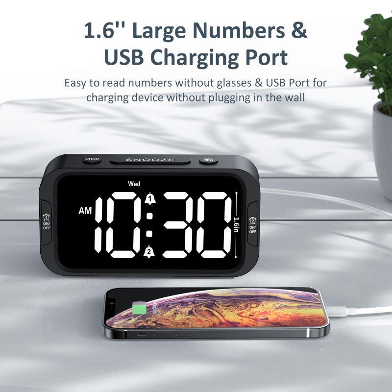 Odokee Digital Dual Alarm Clock for Bedroom, Easy to Set, 0-100% Dimmer, USB Charger, 5 Sounds Adjustable Volume, Weekday/Weekend Mode, Snooze, 12/24Hr, Battery Backup, Compact Clock for Bedside - Image 5