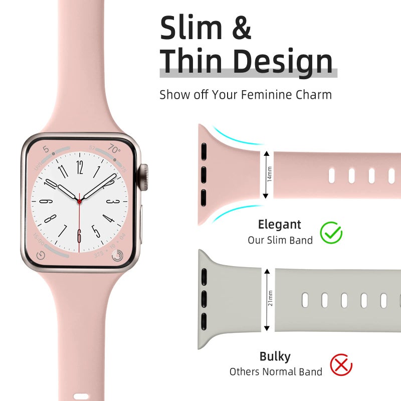 Lerobo Thin Slim Bands Compatible with Apple Watch 40mm 38mm 44mm 45mm 46mm 42mm 41mm 49mm SE iWatch Bands Ultra Series 10 9 8 7 6 5 4 3 2 1 for Women Men,Soft Narrow Sport Strap Wristband - Image 2