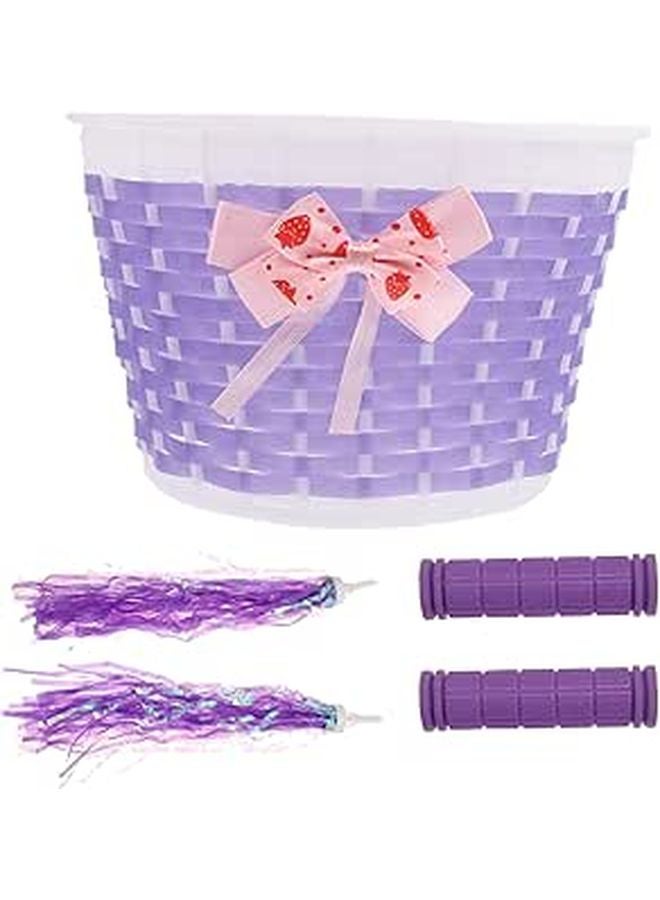 Woven Purple Bike Basket with Streamers and Grips for Boys Outdoor Riding - Image 1