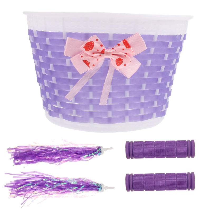 Woven Purple Bike Basket with Streamers and Grips for Boys Outdoor Riding - Image 2