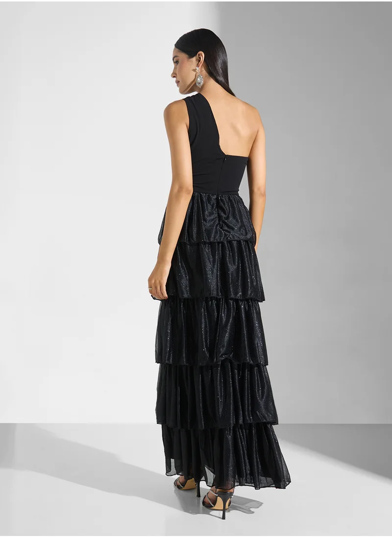 Namshi x One Shoulder Pleated   Tiers Dress