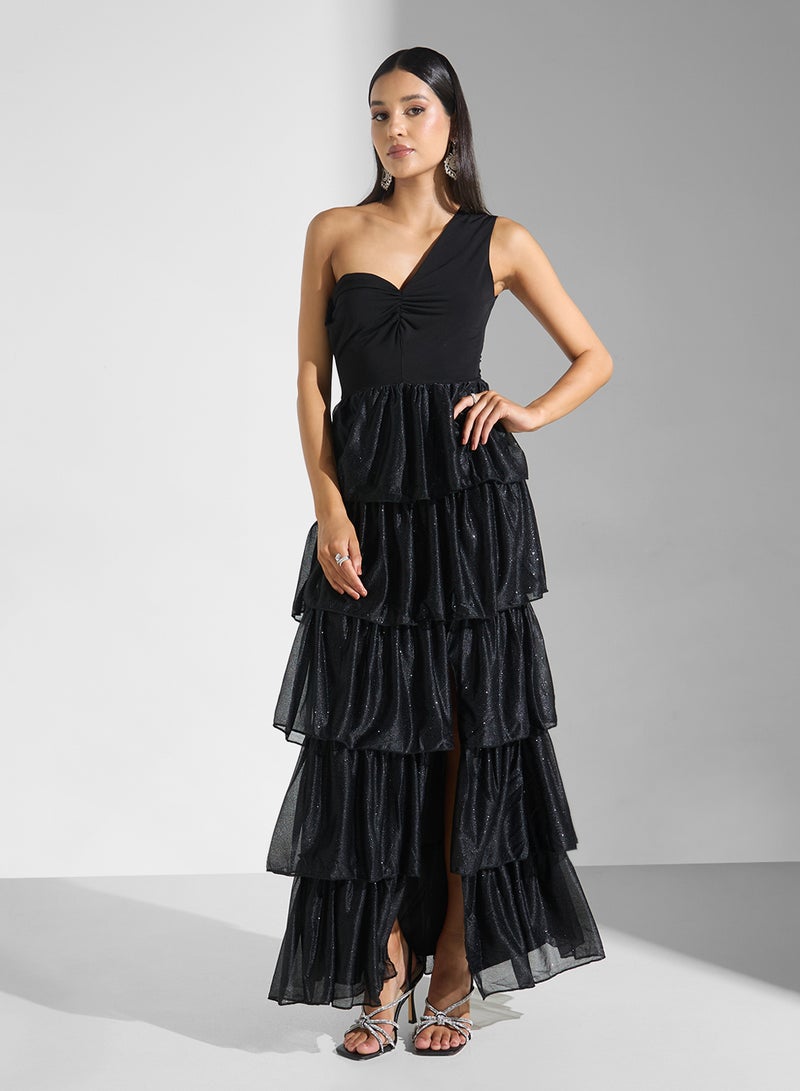 Namshi x One Shoulder Pleated   Tiers Dress - Image 1