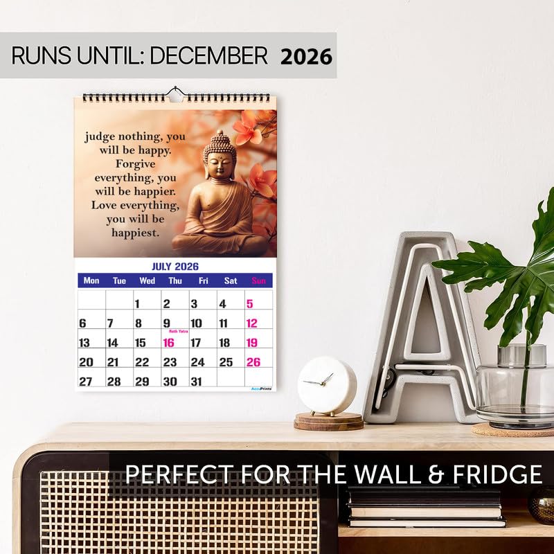 AccuPrints® Wall Calendar 2026 Planner-Size (14 x 20) inch For Office Home Table New Year Hanging Kids (35.5 x 50) cm- (Buddha Wall) - Image 2