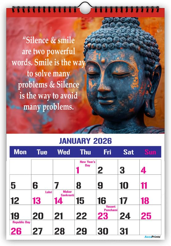 AccuPrints® Wall Calendar 2026 Planner-Size (14 x 20) inch For Office Home Table New Year Hanging Kids (35.5 x 50) cm- (Buddha Wall) - Image 1