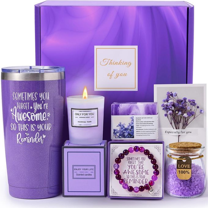GIFTS FOR WOMEN MOM WIFE HER UNIQUE BIRTHDAY MOTHERS DAY THANK YOU GIFT FOR WOMEN BEST FRIEND LAVENDER SPA BATH GIFT BASKET SET FOR HER SELF CARE GET WELL RETIREMENT APPRECIATION GIFTS