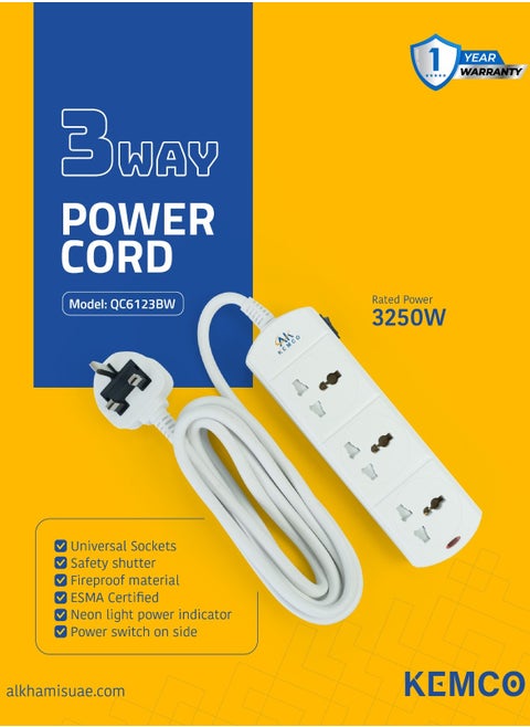 3 Way Power Cord Extension Socket with Single Switch Universal Extension Lead Universal power strip Universal Extension board Extension Lead with 2 Meter 3 Meter 4 Meter 5 Meter cable