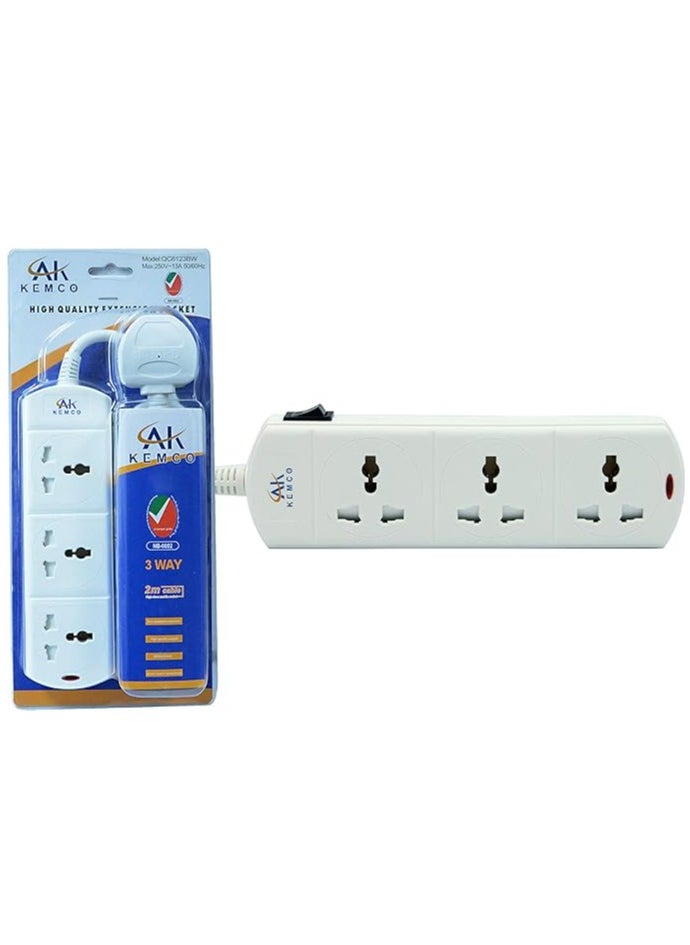 AK KEMCO - 3 Way Power Cord Extension Socket with Single Switch Universal Extension Lead Universal power strip Universal Extension board Extension Lead with 2 Meter 3 Meter 4 Meter 5 Meter cable - Image 1