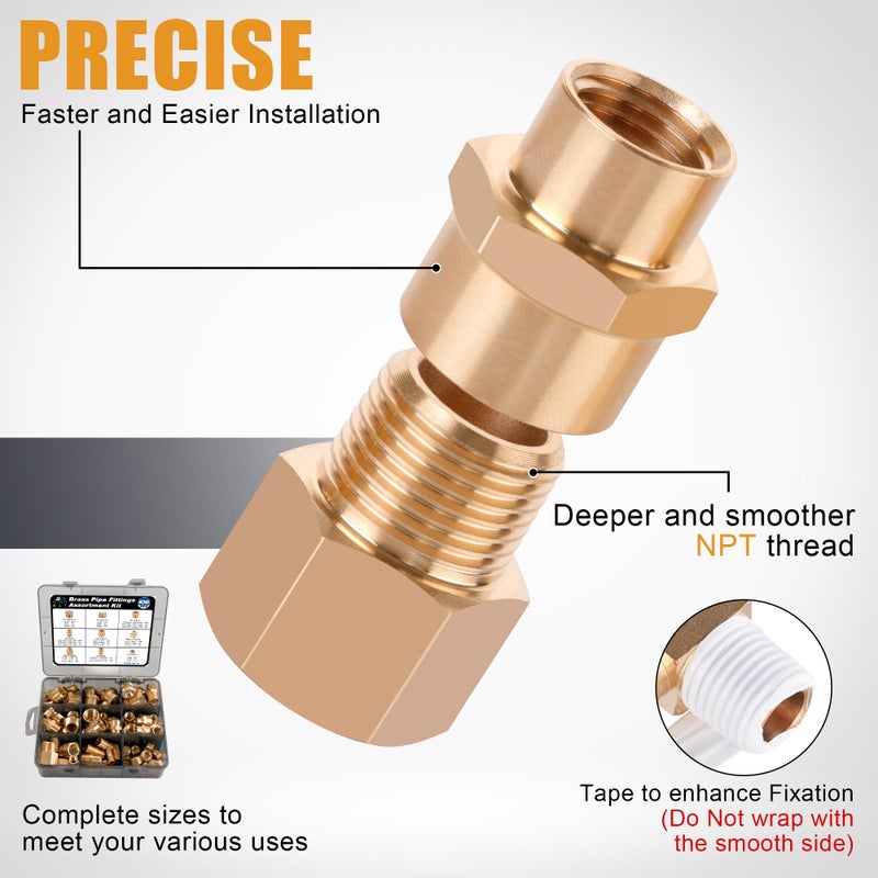Ailbiuko 106PCS Brass Pipe Fittings Assortment Kit NPT Extension Adapter,Reducer Bushing,Hex Nipple,Close Nipple,Reducing Hex Coupling,Hex Head Plugs,Hex head Cap,Socket Plug Kit - Image 4