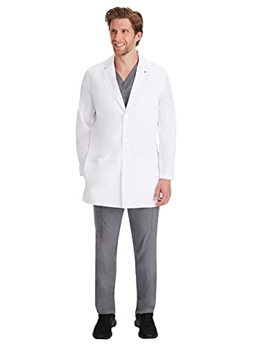 Healing Hands Logan Men’s White Lab Coat with 5 Pockets, Knit Details & Side Slits Back length 34½" 360° Stretch 5100, Small, White - Image 3