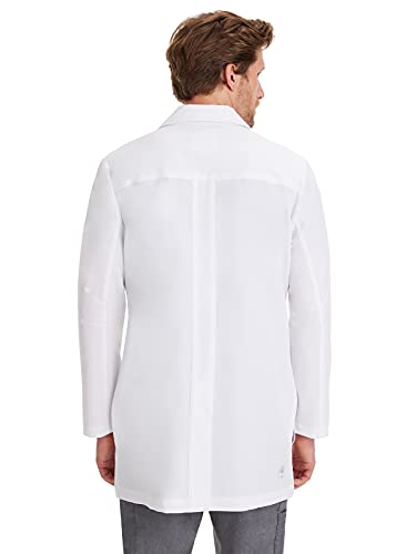 Healing Hands Logan Men’s White Lab Coat with 5 Pockets, Knit Details & Side Slits Back length 34½" 360° Stretch 5100, Small, White - Image 2